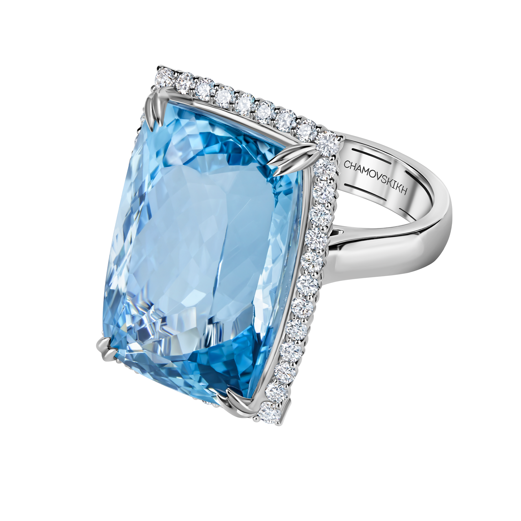 Кольцо с аквамарином и бриллиантами, белое золото
