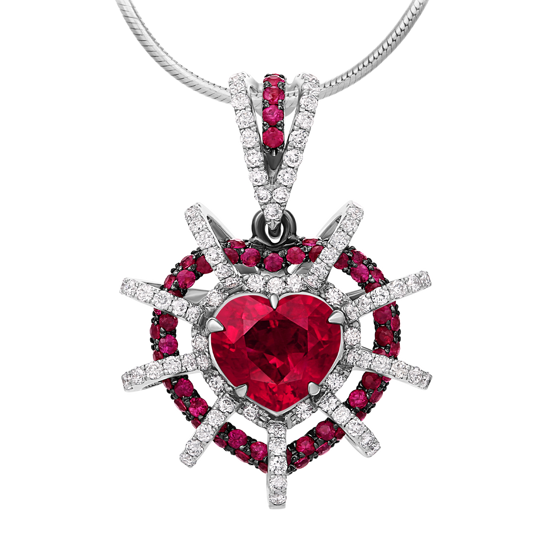 Подвес с рубинами и бриллиантами, белое и жёлтое золото