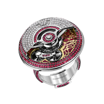 Кольцо с бриллиантами и рубинами, белое золото, н.керамика 2