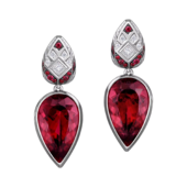 Серьги с турмалинами рубеллитами, бриллиантами и рубинами, белое золото