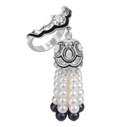 Кольцо с бриллиантами и жемчугом, белое золото 1