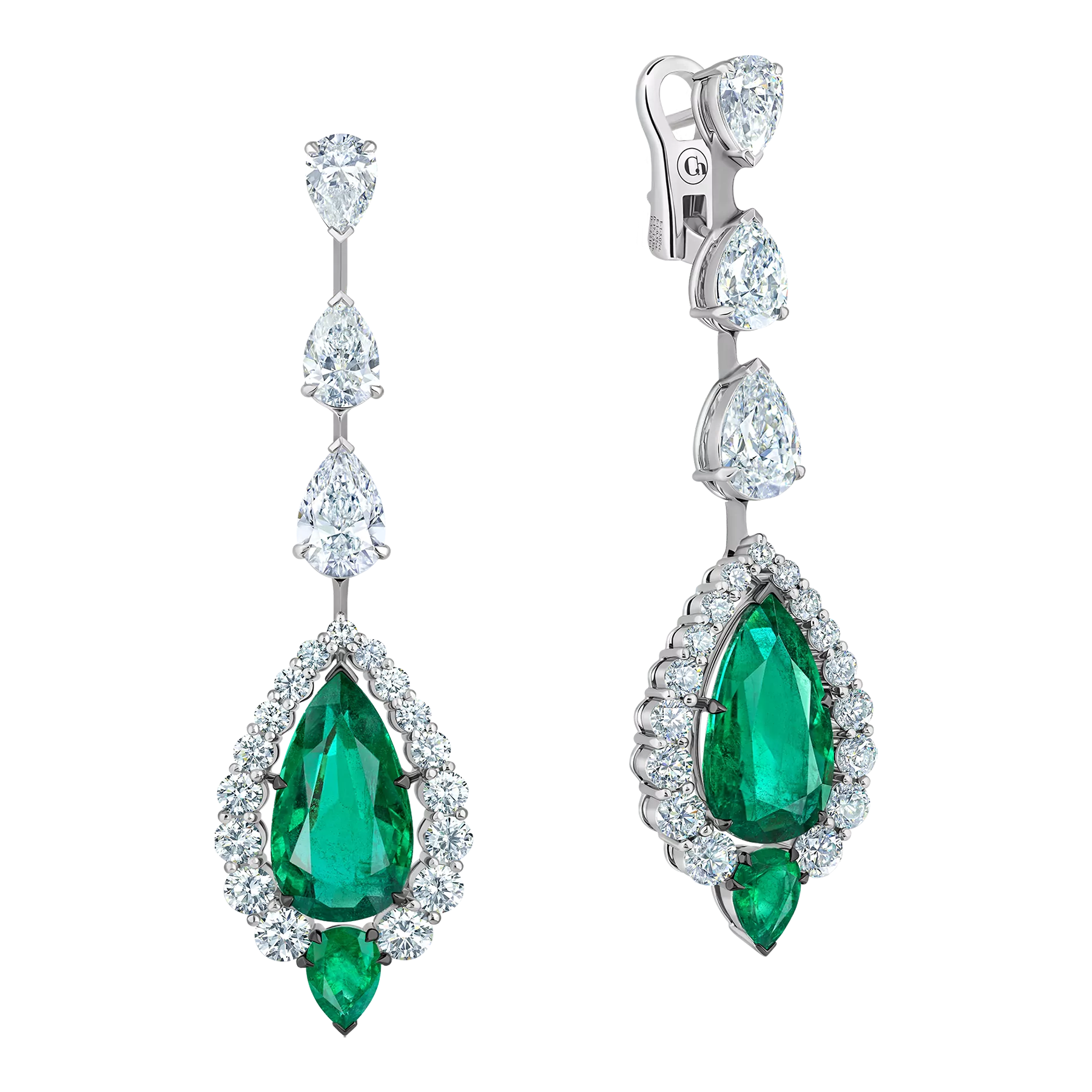 Серьги с изумрудами и бриллиантами, белое золото