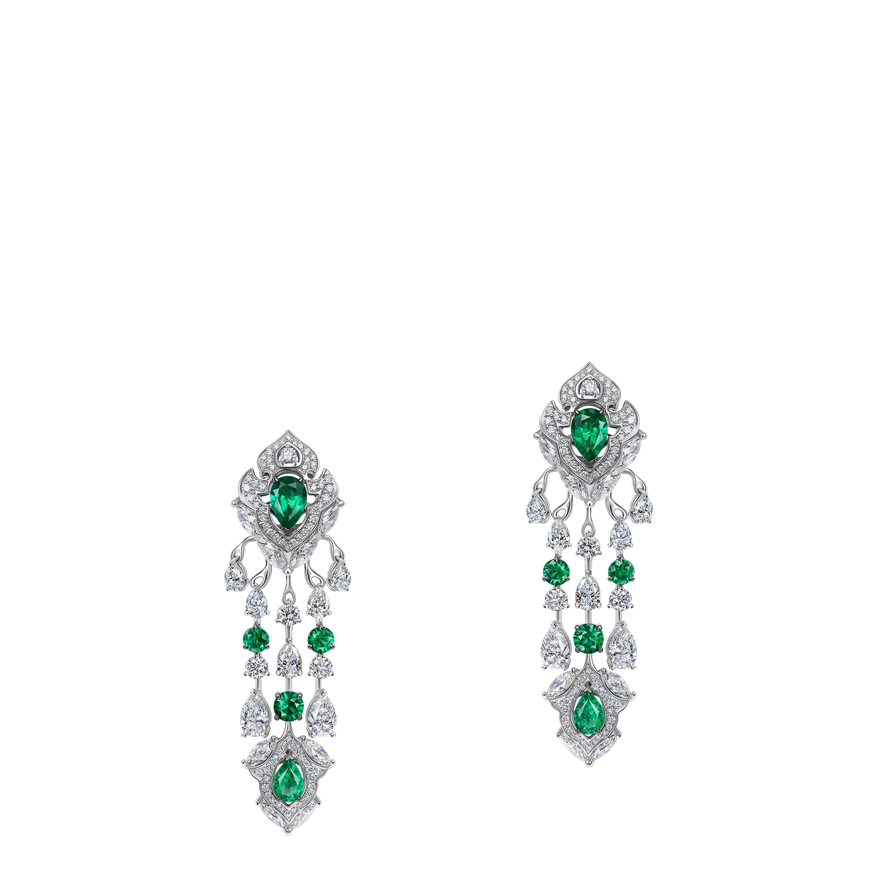 Серьги с изумрудами и бриллиантами, белое золото