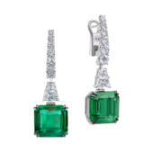 Серьги с изумрудами и бриллиантами, белое золото