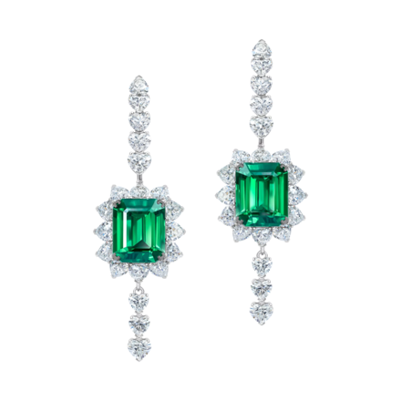 Серьги с изумрудами и бриллиантами, белое золото 1