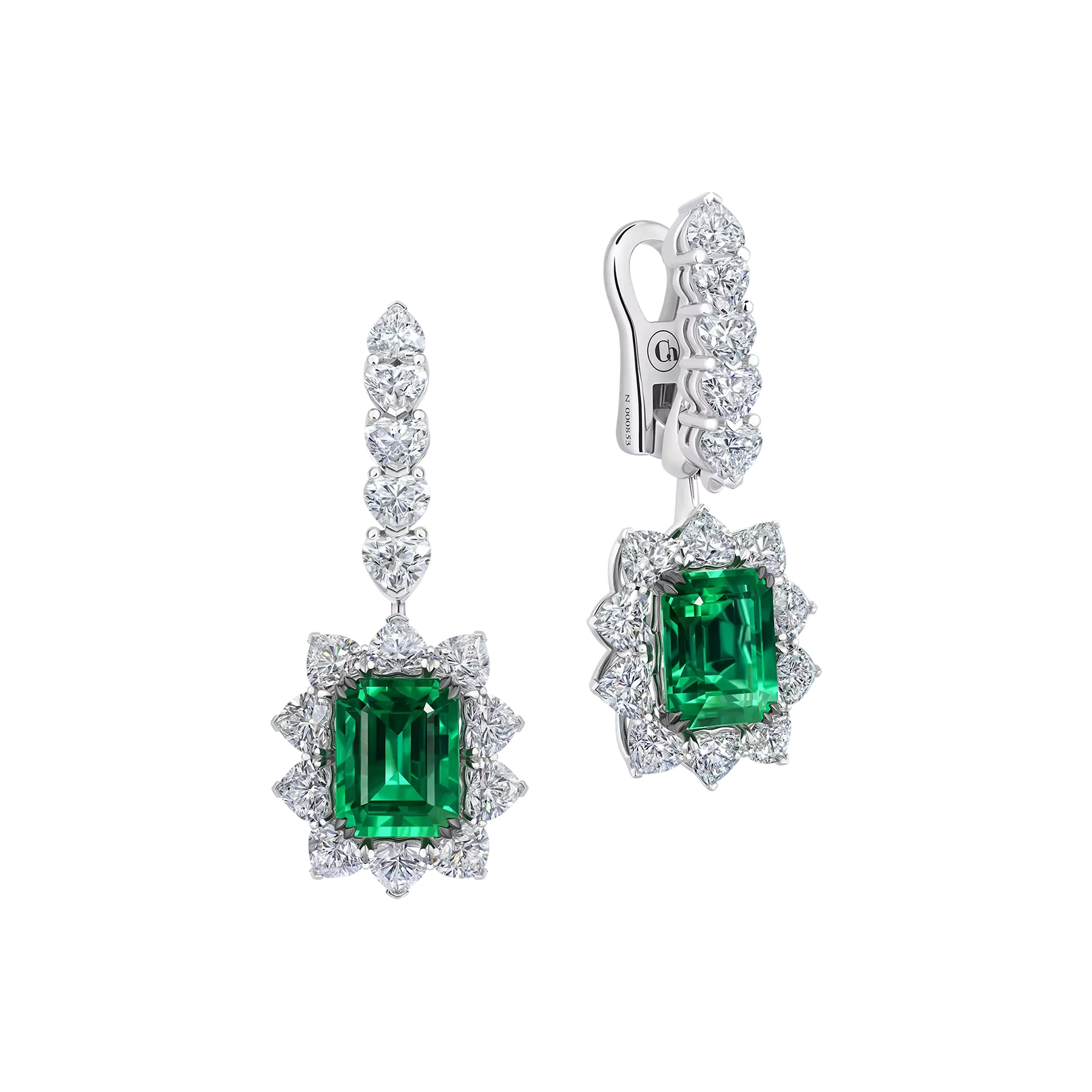 Серьги с изумрудами и бриллиантами, белое золото