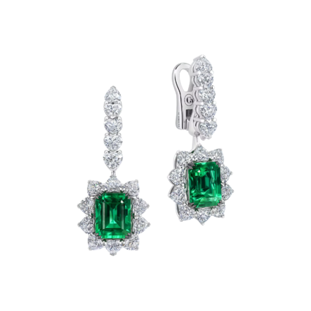 Серьги с изумрудами и бриллиантами, белое золото 1