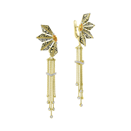 Серьги с желтыми сапфирами и бриллиантами, жёлтое золото, н.керамика 1