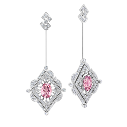 Серьги с морганитами и бриллиантами, белое золото 1