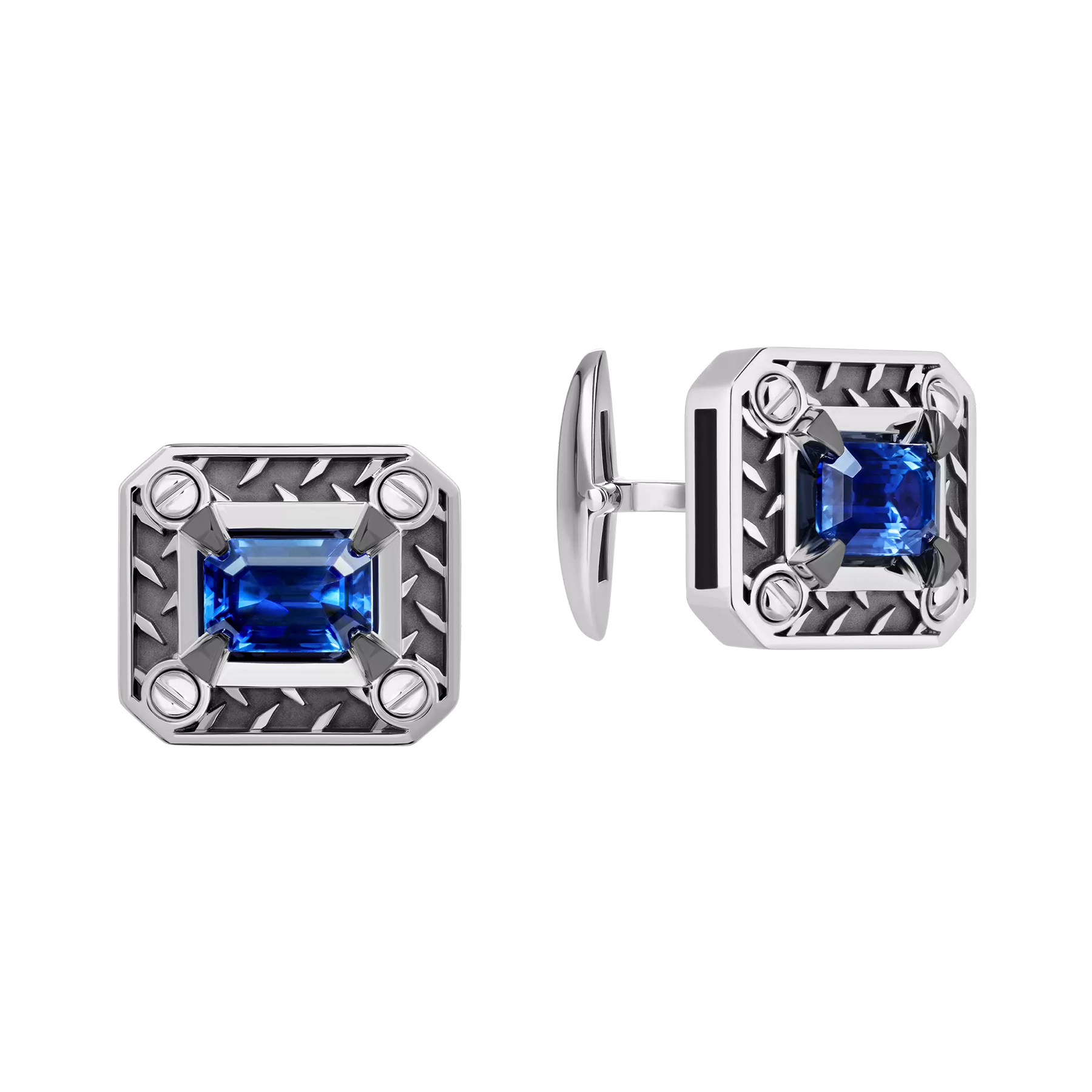 Запонки с сапфирами, белое золото, н.керамика