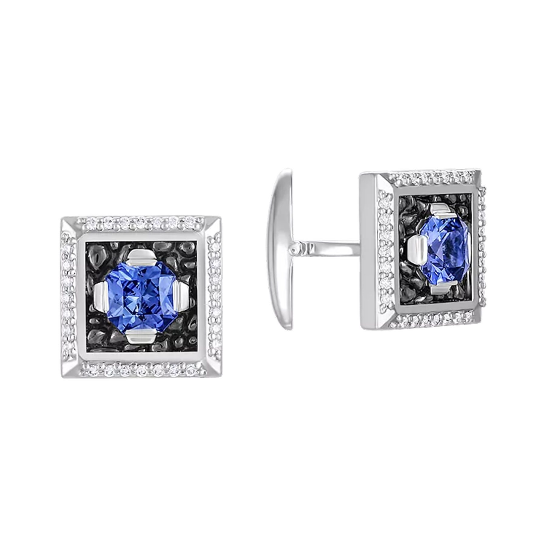 Запонки с сапфирами и бриллиантами, белое золото