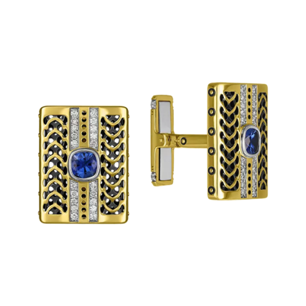 Запонки с сапфирами и бриллиантами, желтое золото 1