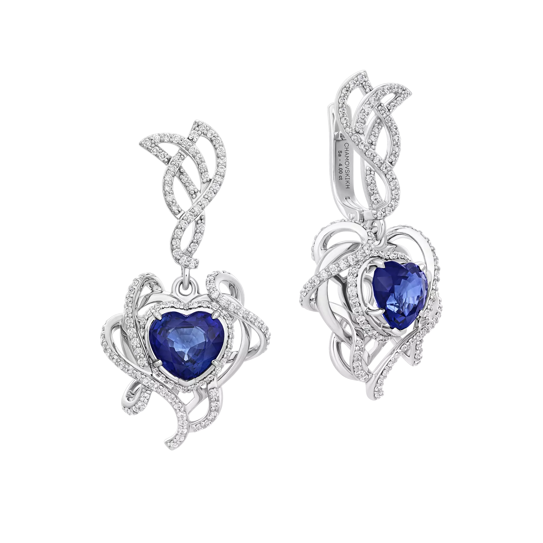 Серьги с сапфирами и бриллиантами, белое золото
