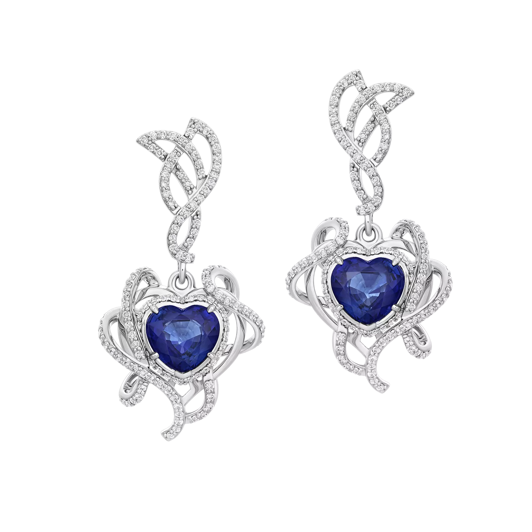 Серьги с сапфирами и бриллиантами, белое золото