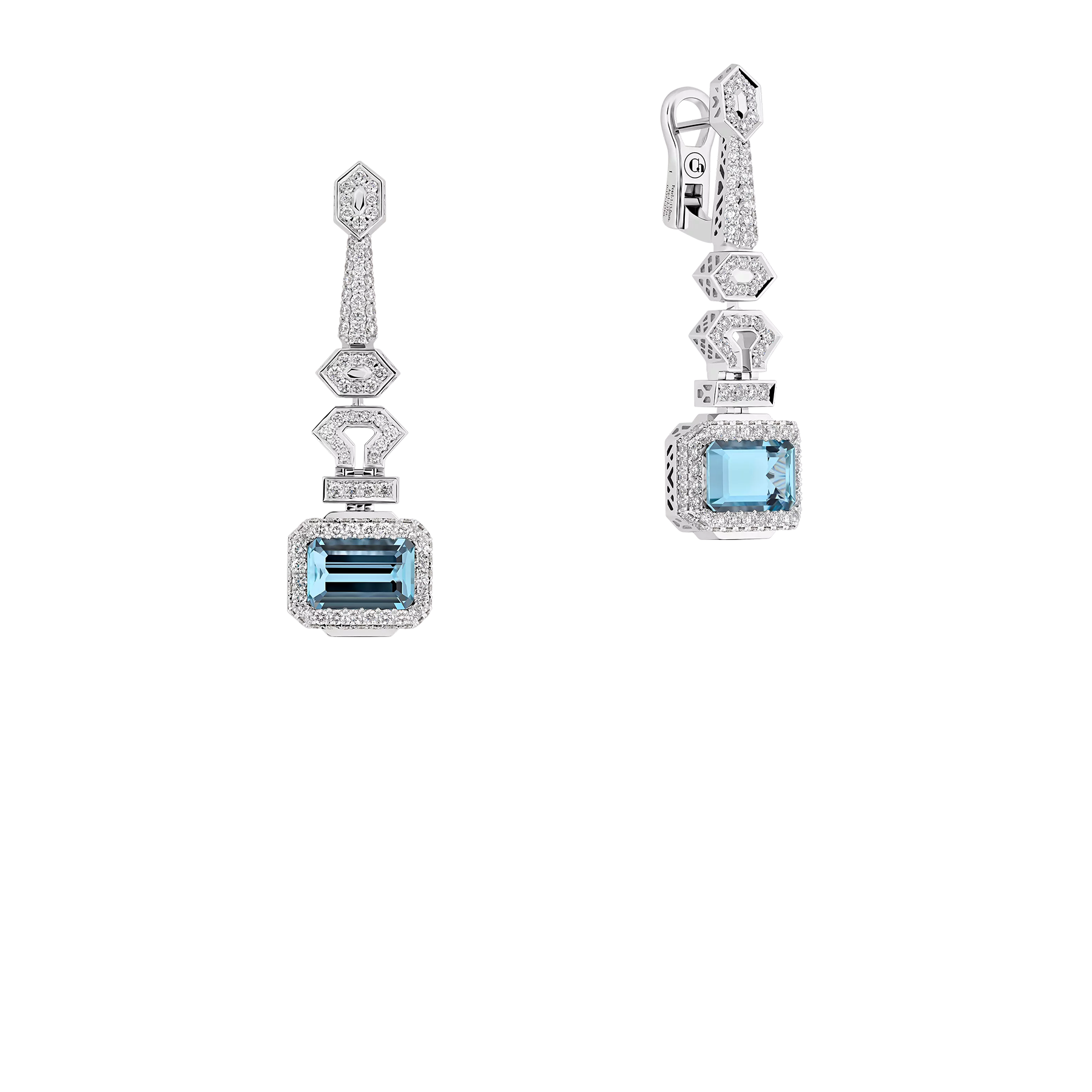 Серьги с аквамаринами, жемчугом и бриллиантами, белое золото