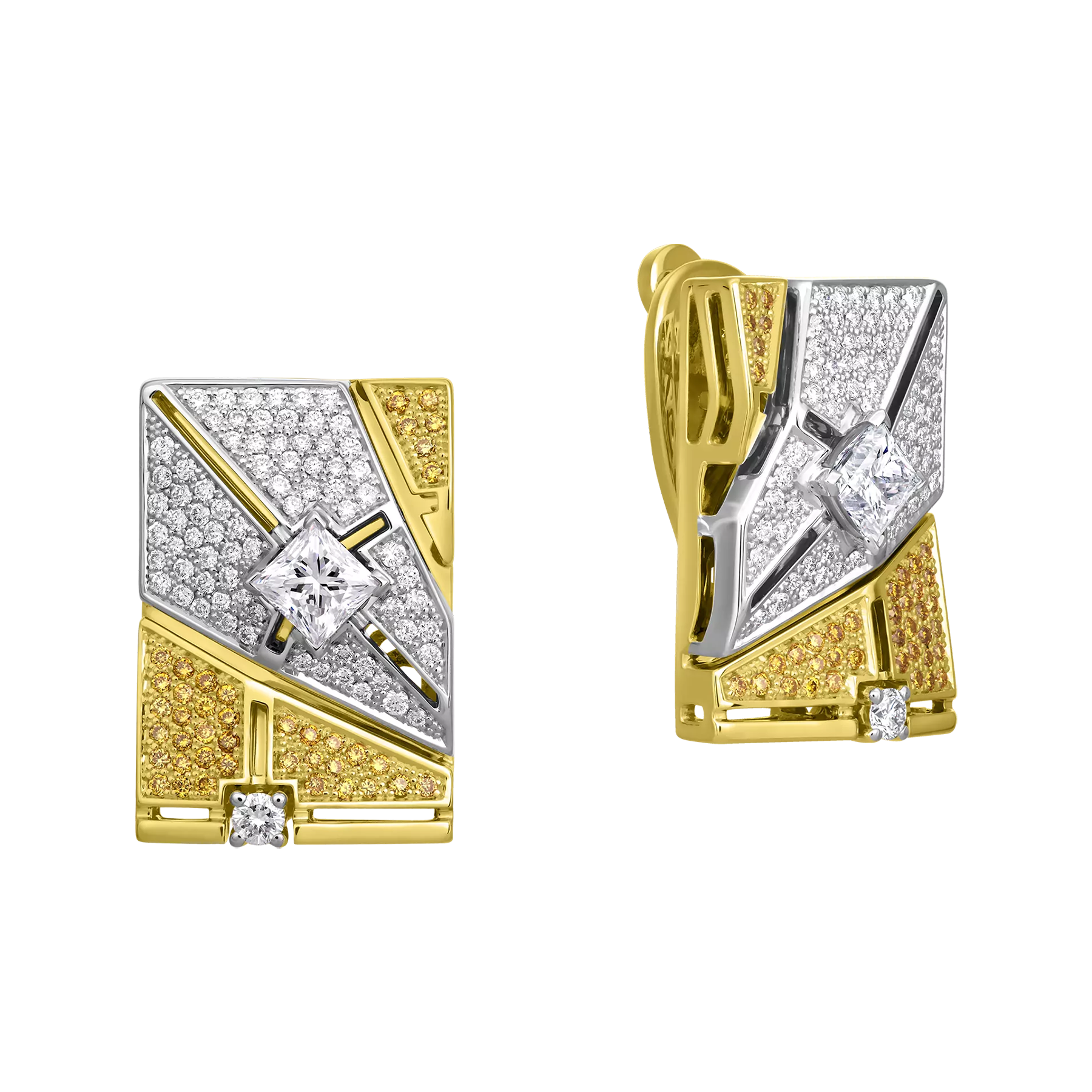 Серьги с бриллиантами, жёлтое и белое золото