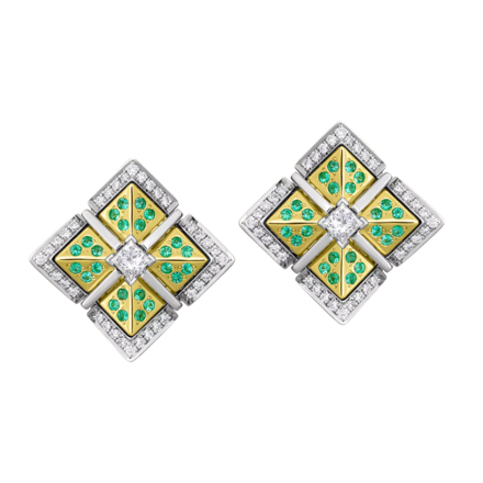 Серьги с бриллиантами и изумрудами, жёлтое золото 2