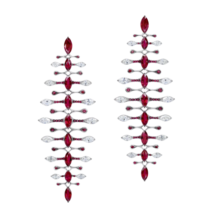 Серьги с рубинами и бриллиантами, белое золото 2