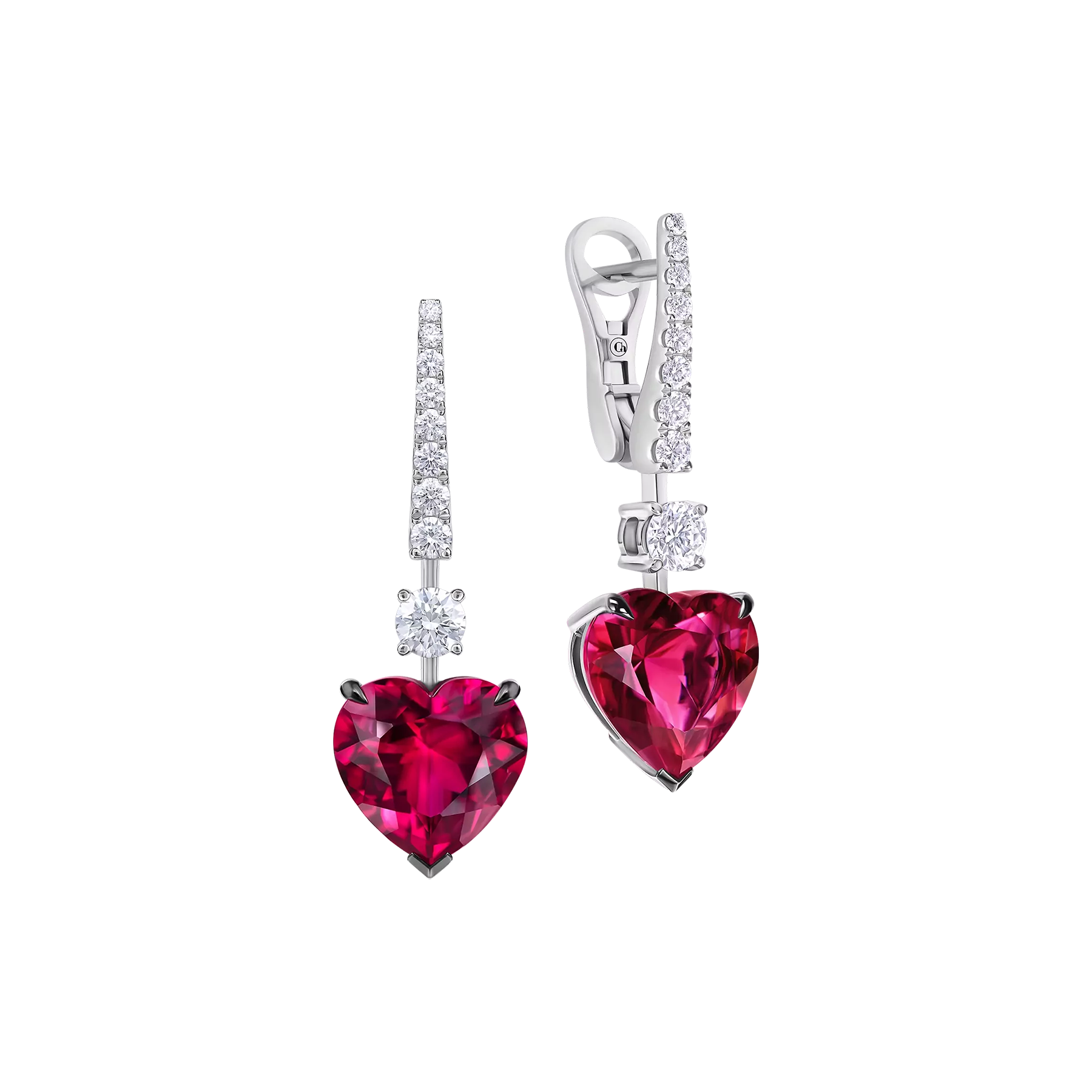 Серьги с рубеллитами и бриллиантами, белое золото