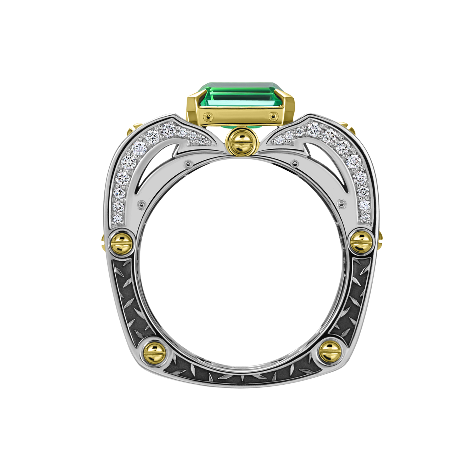 Кольцо с изумрудом и бриллиантами, белое и жёлтое золото