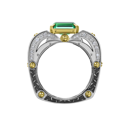 Кольцо с изумрудом и бриллиантами, белое и жёлтое золото 2