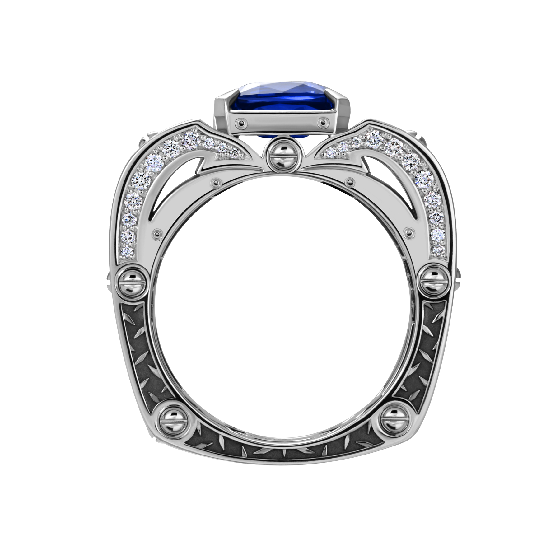 Кольцо с сапфиром и бриллиантами, белое золото