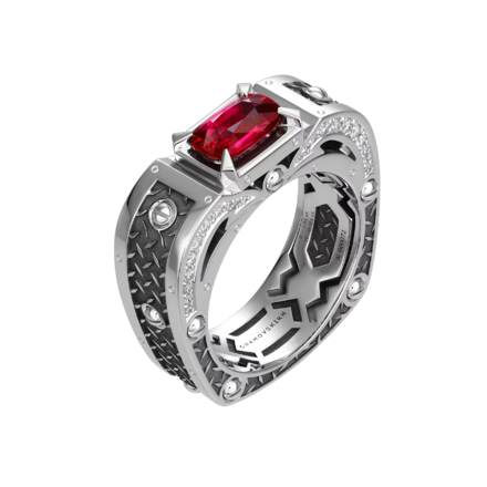 Кольцо с рубином и бриллиантами, белое золото 1