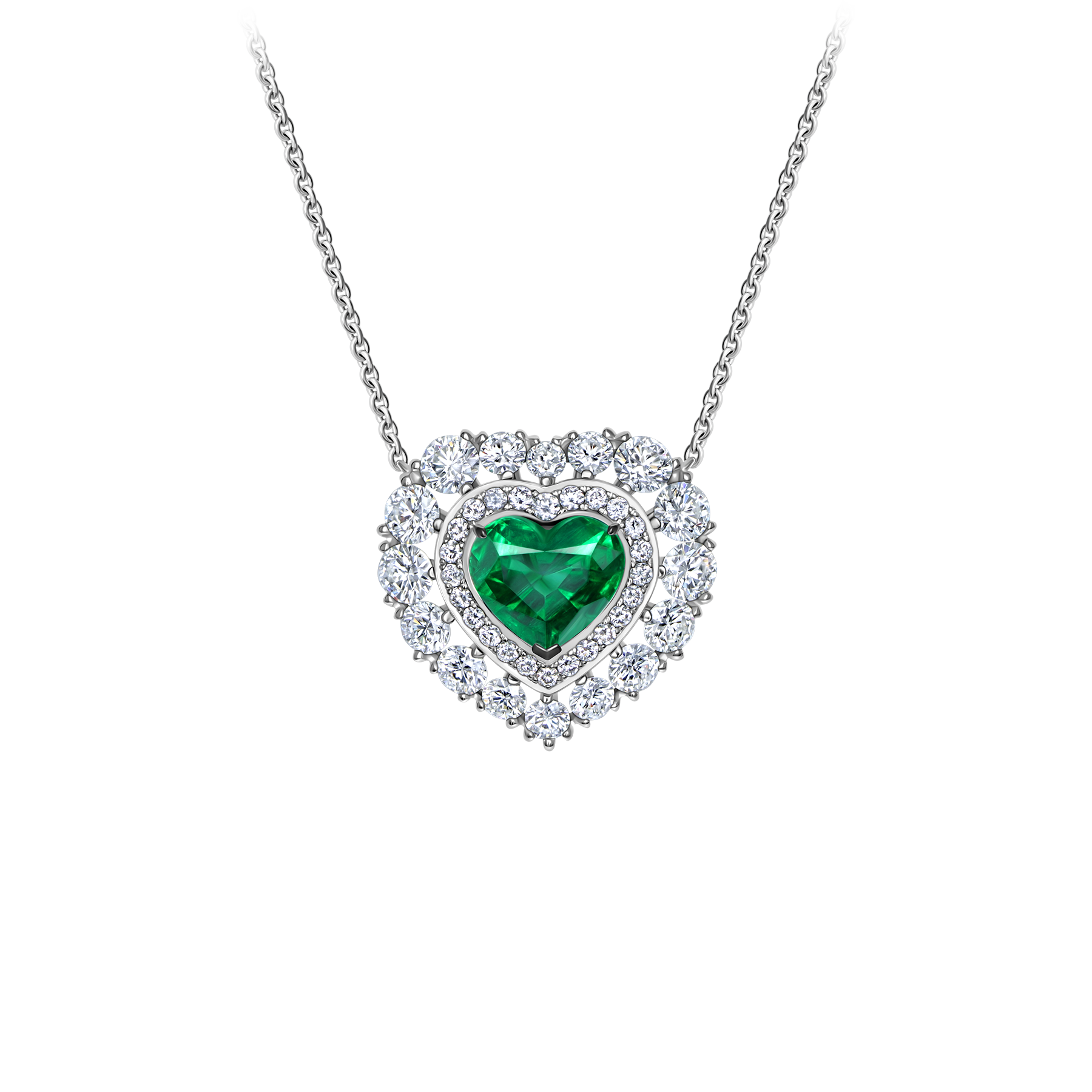 Колье с изумрудом и бриллиантами, белое золото
