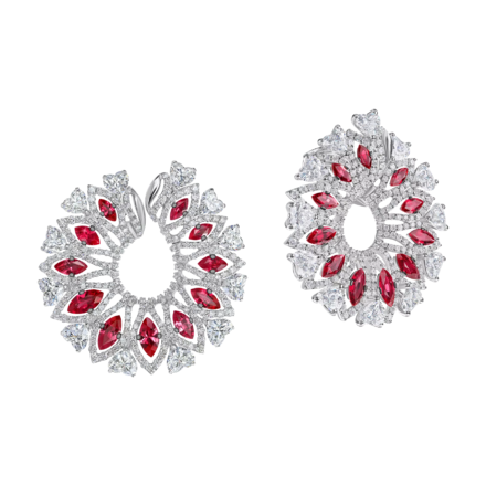 Серьги с рубинами и бриллиантами, белое золото 1