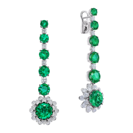 Серьги с изумрудами и бриллиантами, белое золото 1