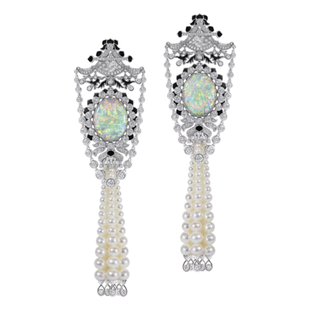 Серьги с опалами, бриллиантами и жемчугом, белое золото 1
