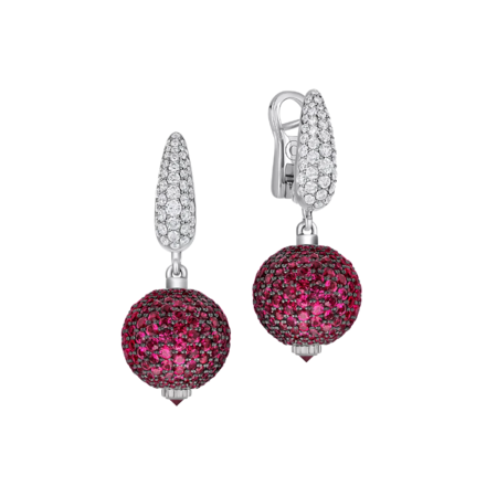 Серьги с рубинами и бриллиантами, белое золото 1