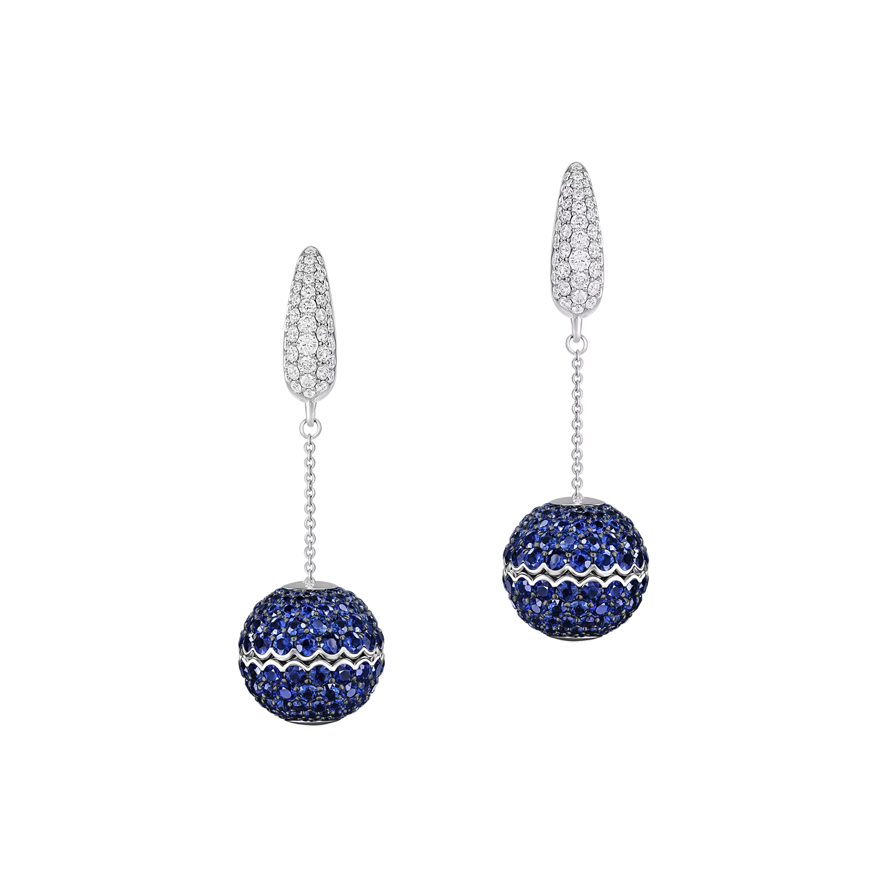 Серьги с сапфирами и бриллиантами, белое золото