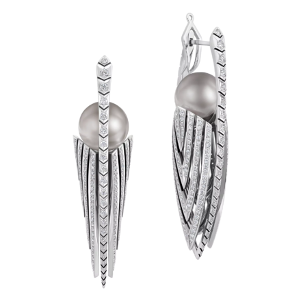 Серьги с пепельным жемчугом и бриллиантами, белое золото, н.керамика 1