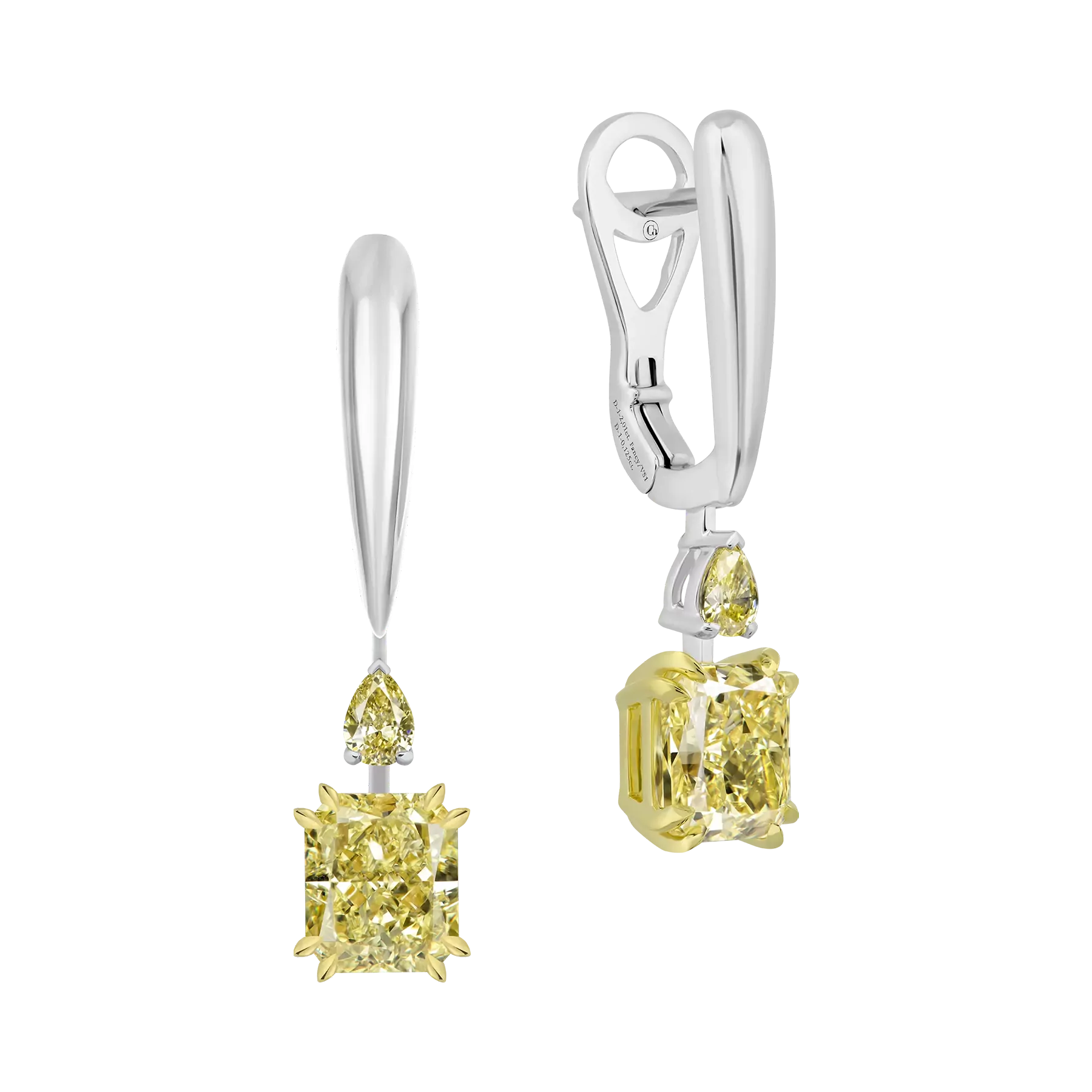 Серьги с желтыми бриллиантами, белое золото