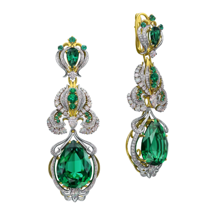 Серьги с изумрудами и бриллиантами, жёлтое и белое золото 1