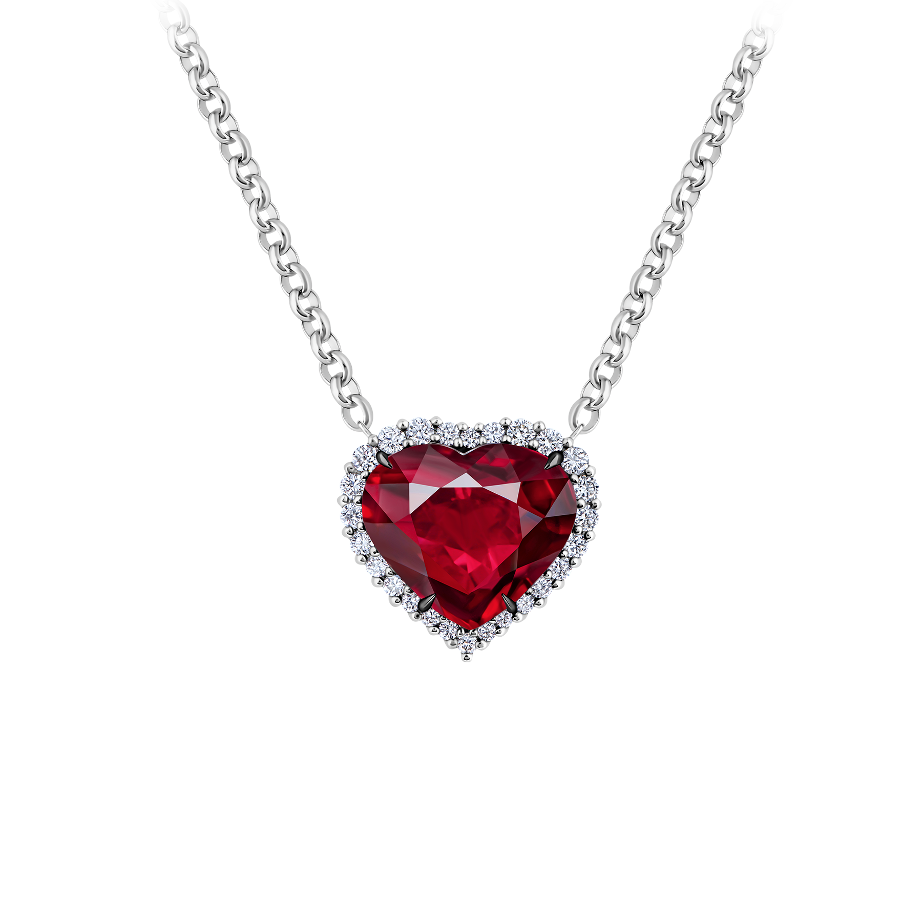 Колье с рубином и бриллиантами, белое золото