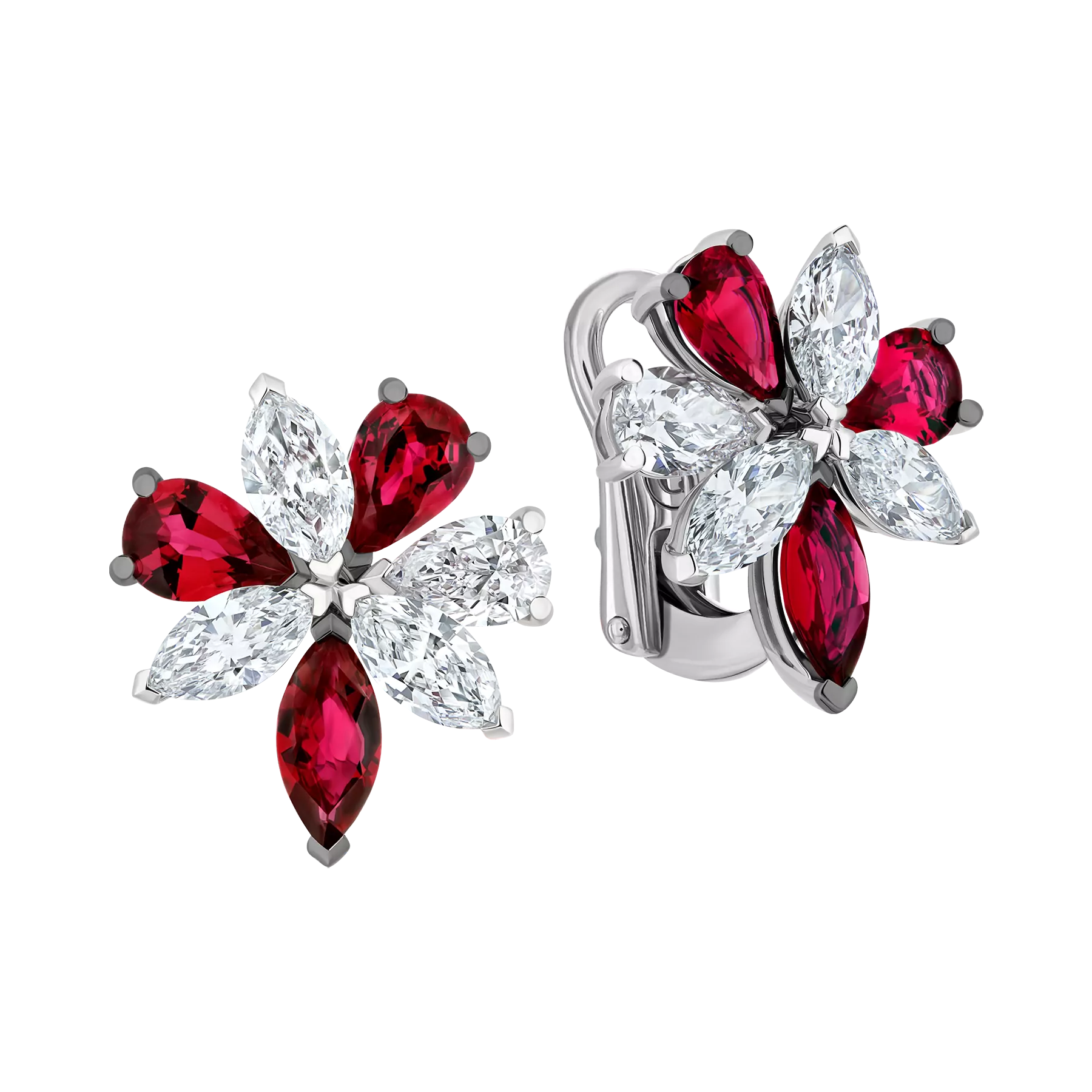 Серьги с рубинами и бриллиантами, белое золото