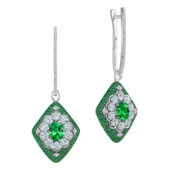 Серьги с тсаворитами и бриллиантами, белое золото