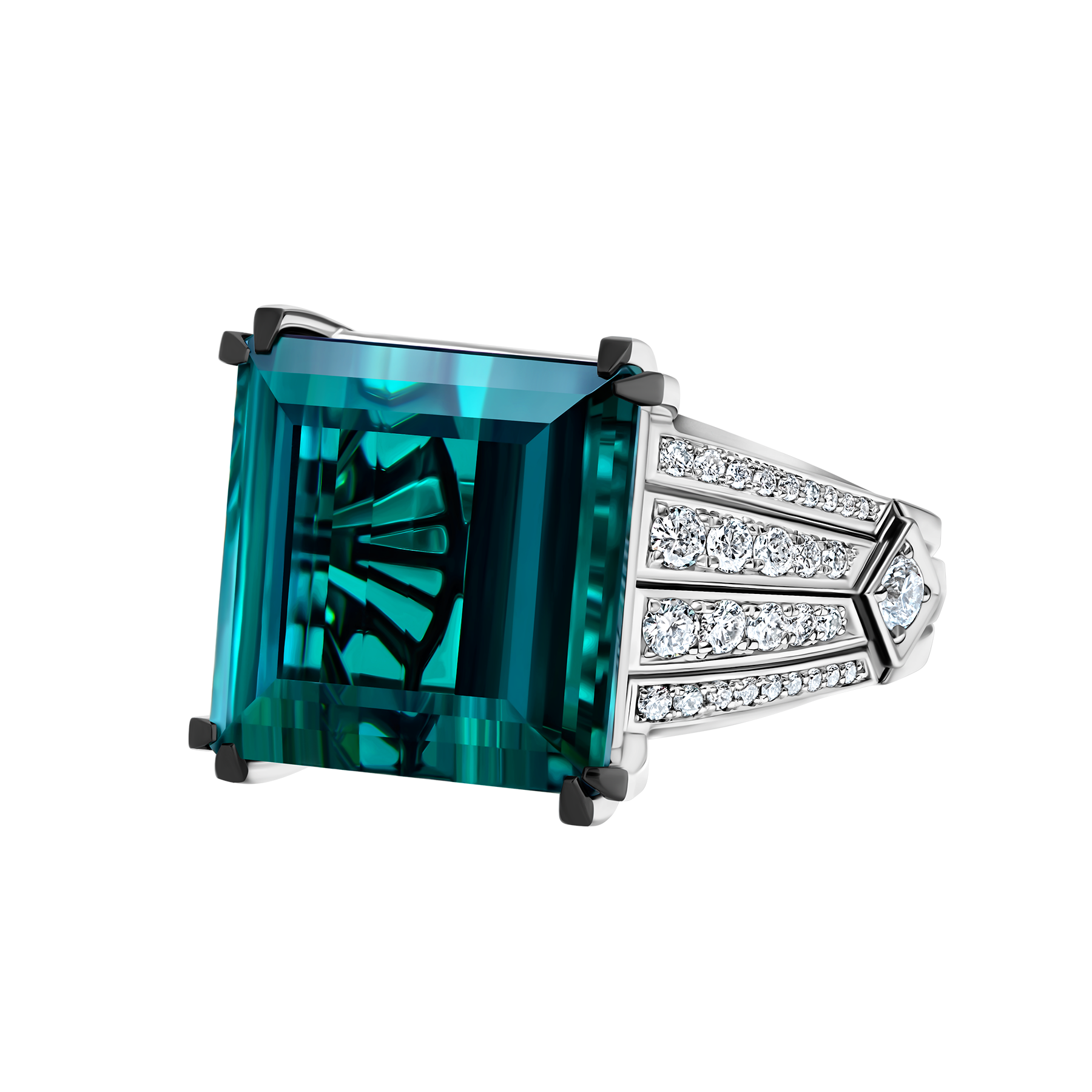 Кольцо с турмалином индиголитом и бриллиантами, белое золото