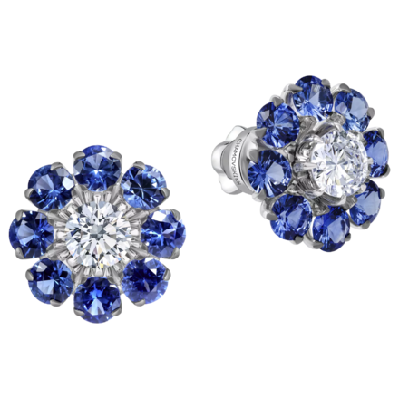 Пусеты с бриллиантами и сапфирами, белое золото 1