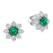 Пусеты с бриллиантами и с изумрудами, белое золото