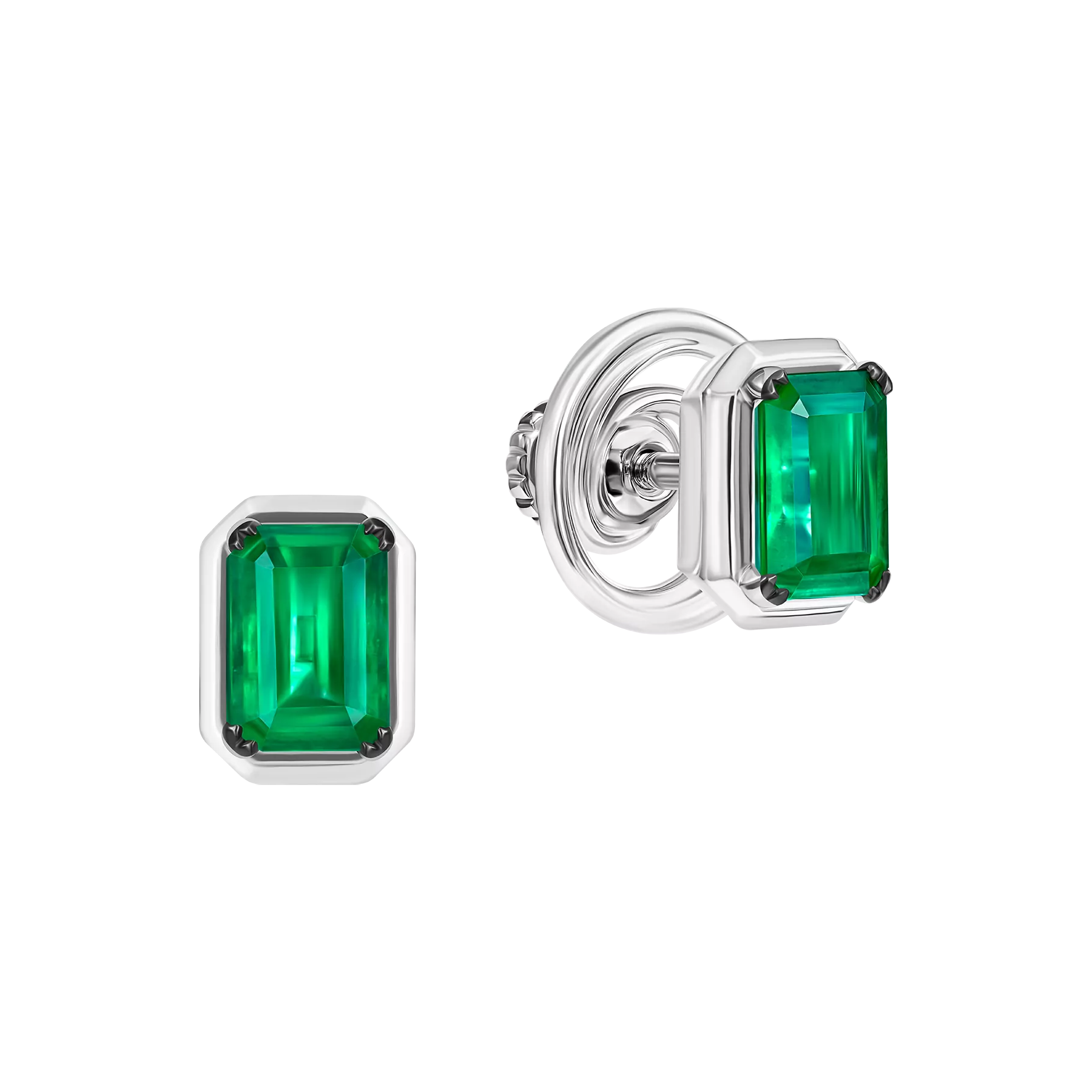 Пусеты с изумрудами, белое золото