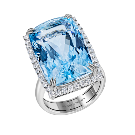 Кольцо с аквамарином и бриллиантами, белое золото 1