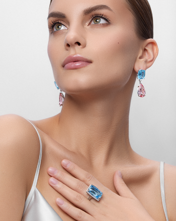 Кольцо с аквамарином и бриллиантами, белое золото 4