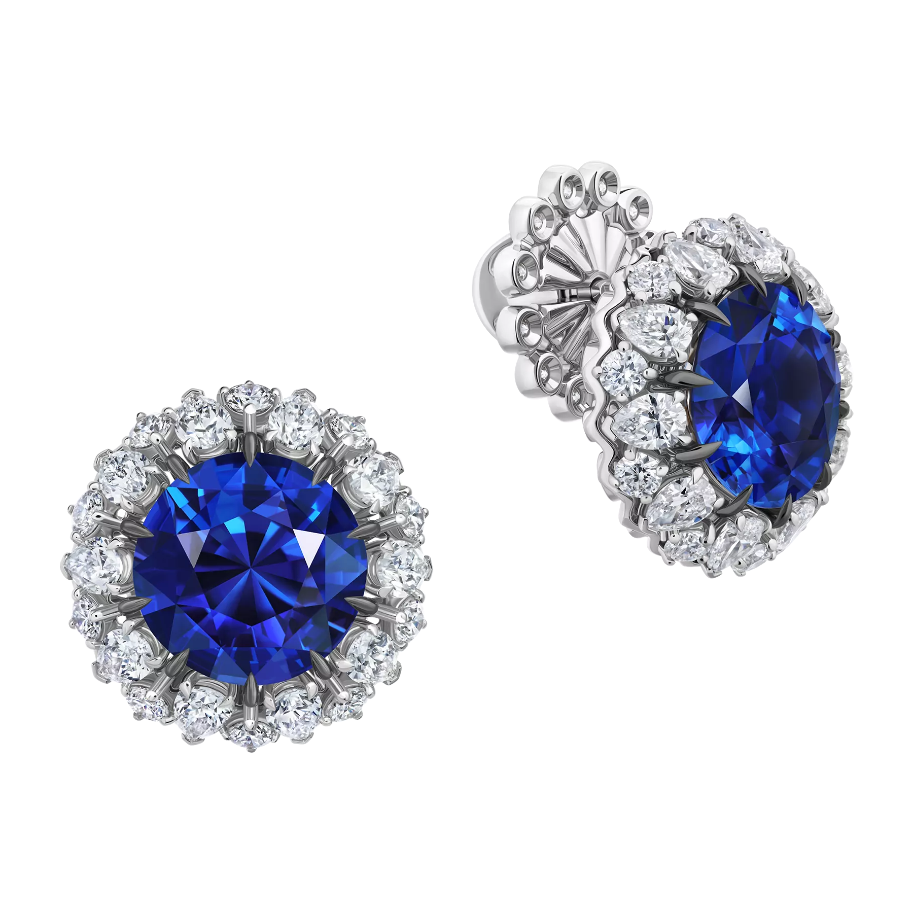 Пусеты с сапфирами и бриллиантами, белое золото