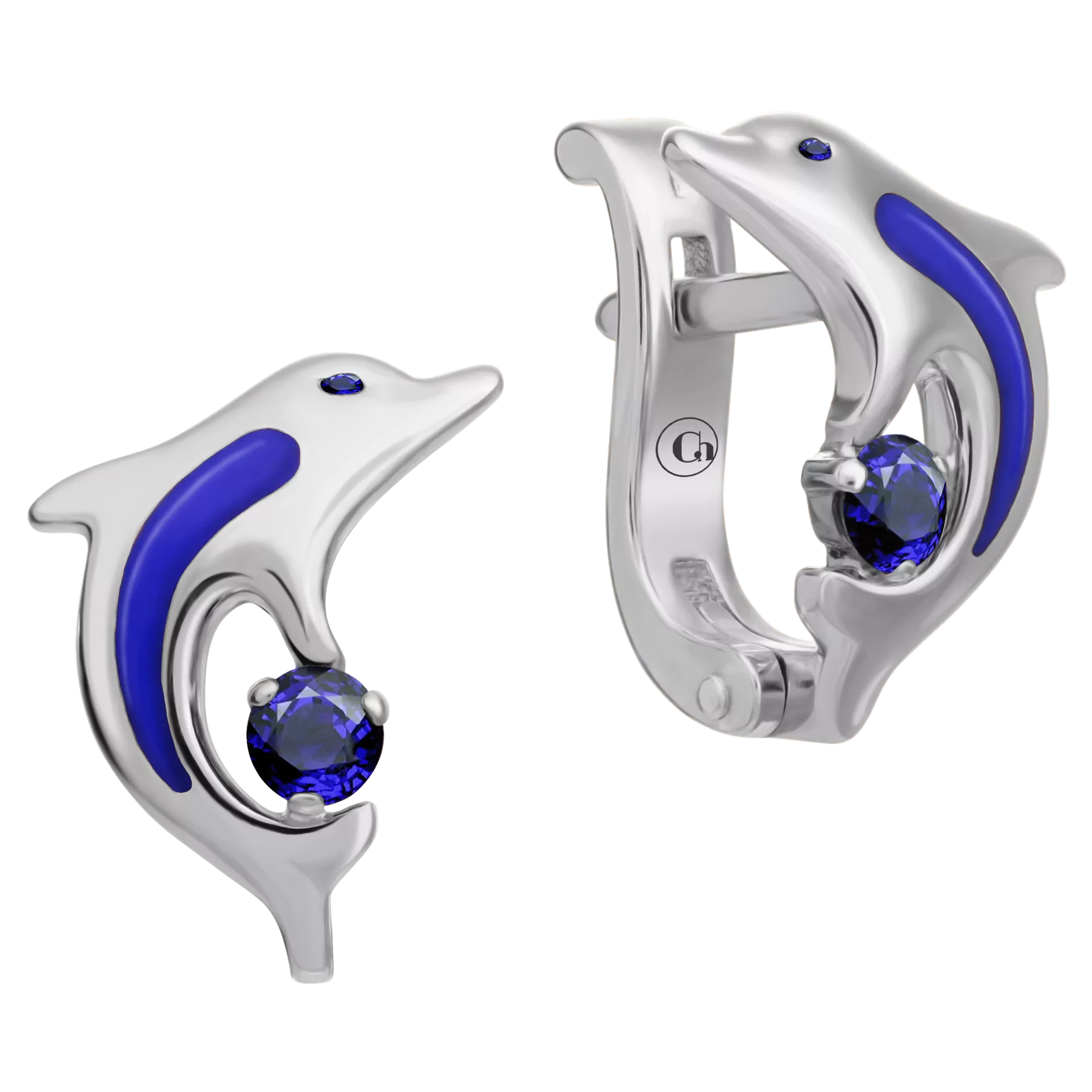 Серьги c сапфирами, белое золото, н.керамика