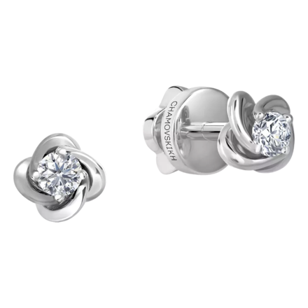 Пусеты с бриллиантами, белое золото 1