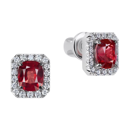 Пусеты с рубинами и бриллиантами, белое золото 1