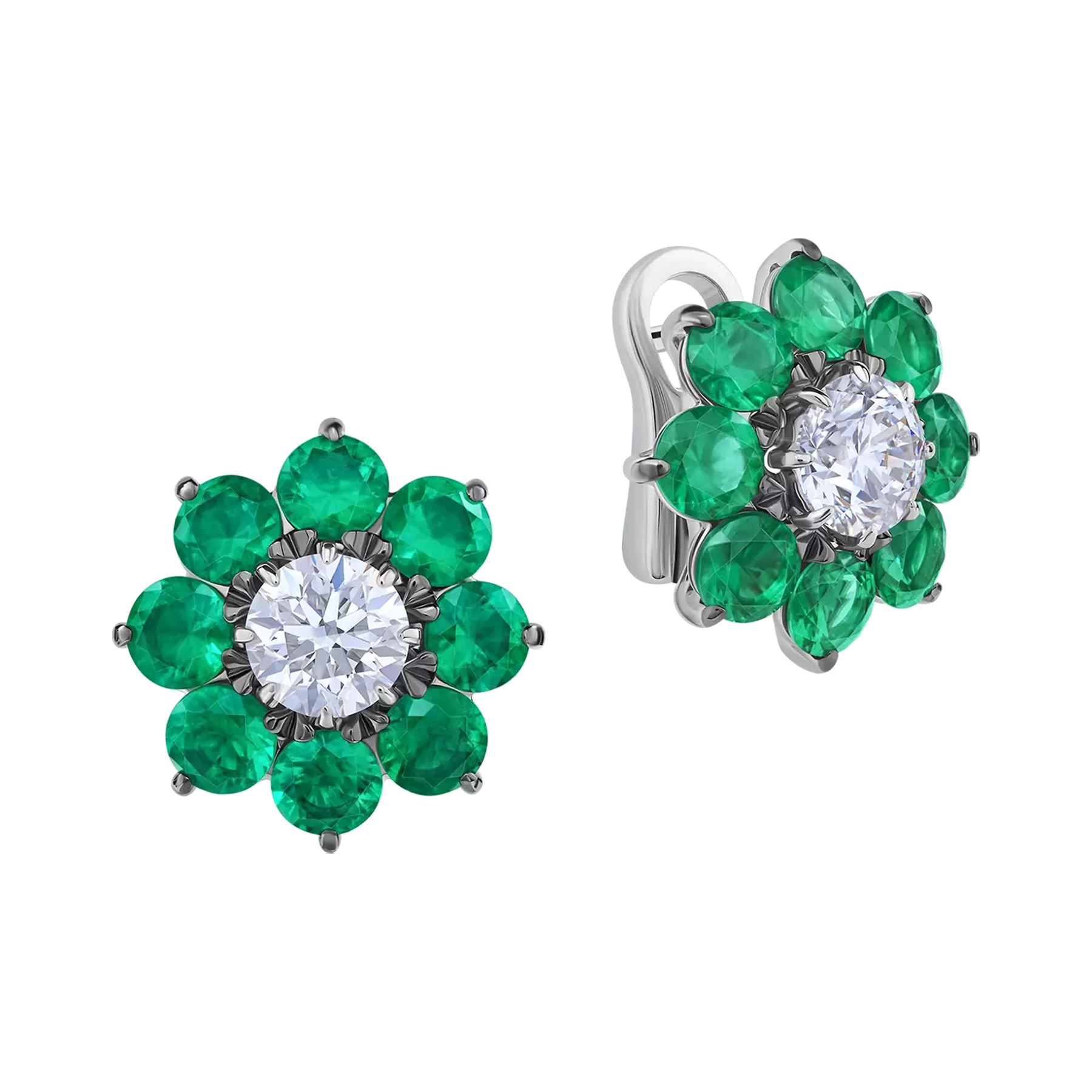 Серьги с бриллиантами и изумрудами, белое золото